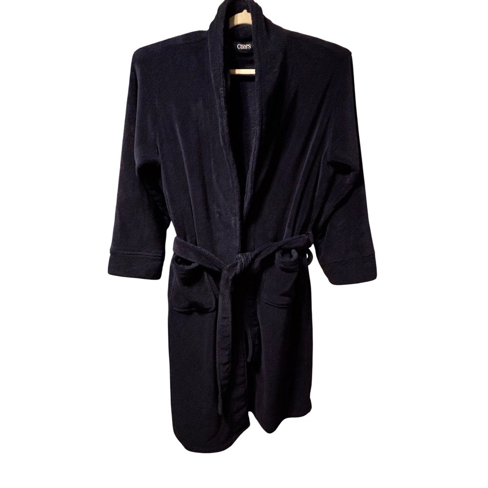 Chaps Sleepwear‎ Mens Women's Plush Robe Bathrobe Tie Belt Navy Blue One Size